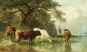 Cattle Watering in a River Landscape